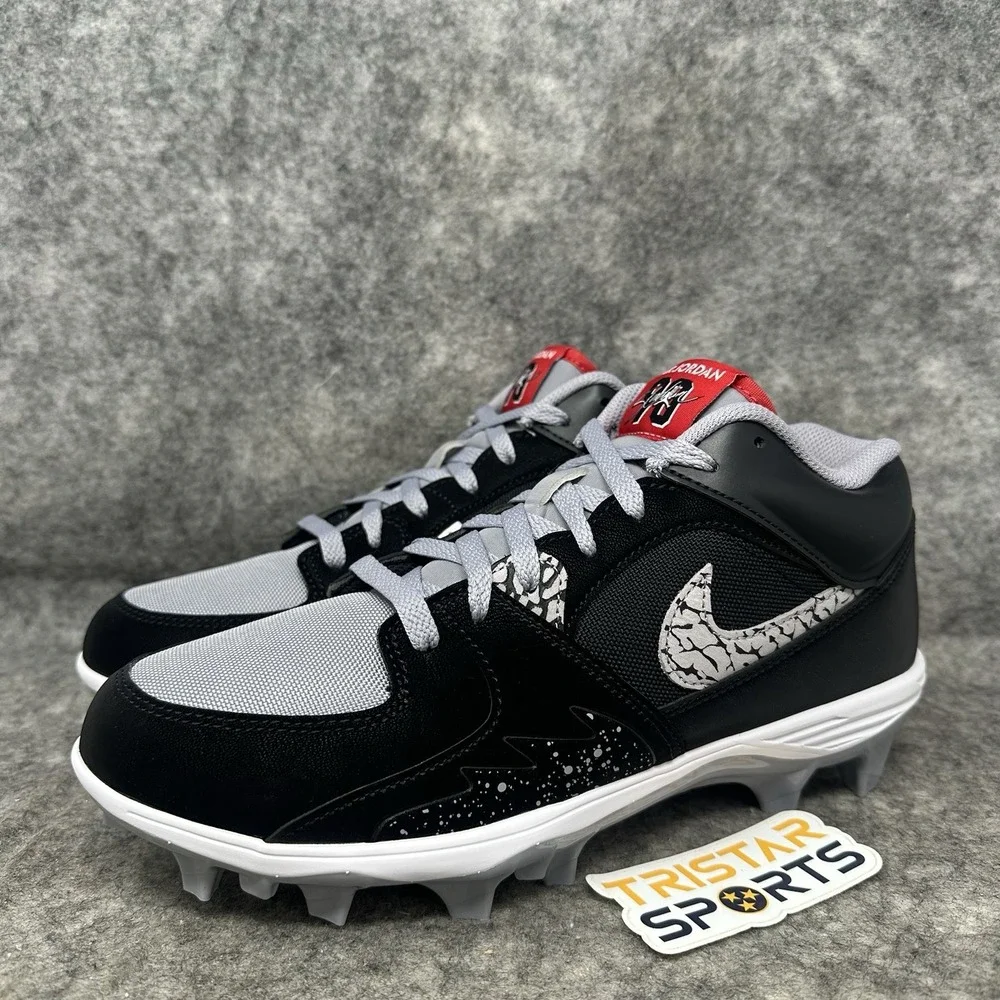 Air Jordan Stadium 90 Football Cleats Mens Size 8 Black Cement Red HQ0210-060